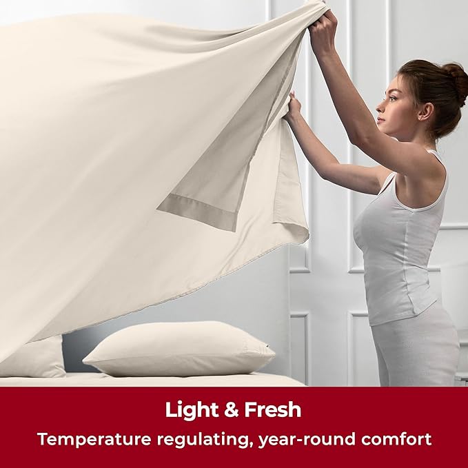 Mellanni Twin Sheets Set - 3 PC Iconic Collection Bedding - Hotel Luxury, Extra Soft, Cooling Bed Sheets - Wrinkle, Fade, Stain Resistant (Twin, Golden Ivory)