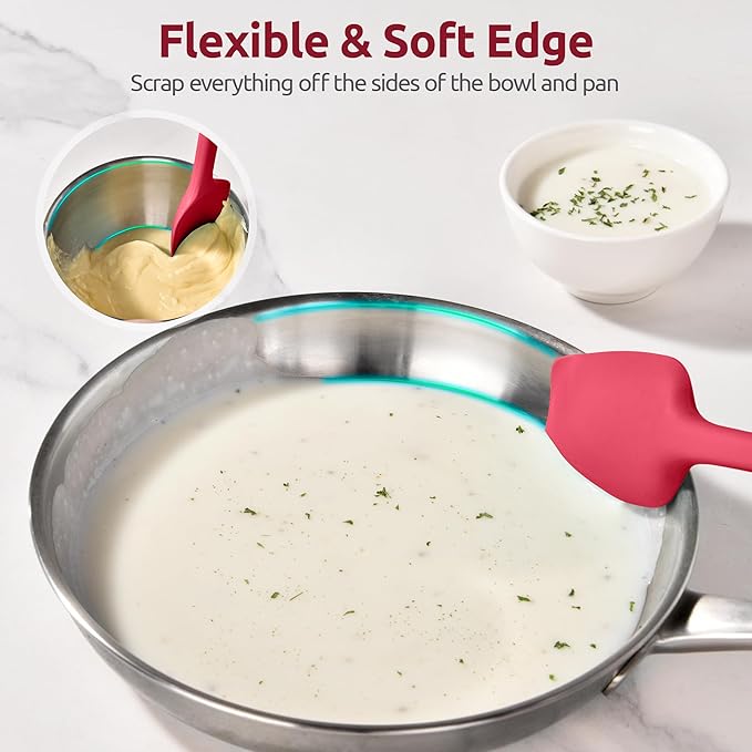 U-Taste Extra-Long 600ºF Heat Resistant Spatula Spoon: 14" Silicone Spoonula Cooking Utensils for Kitchen Use, Non-Stick Scoop Scraper with Soft Edge & Firm Core for Baking, Mixing, Serving (Red)