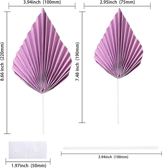 Gyufise 6Pcs Paper Palm Fan Cake Toppers Palm Leaf Fan Cake Topper Palm Spear Leaf Cupcake Toppers Cake Insert Decoration For Cake Decorating Diy Craft Project Home Wedding Party Supplies Purple