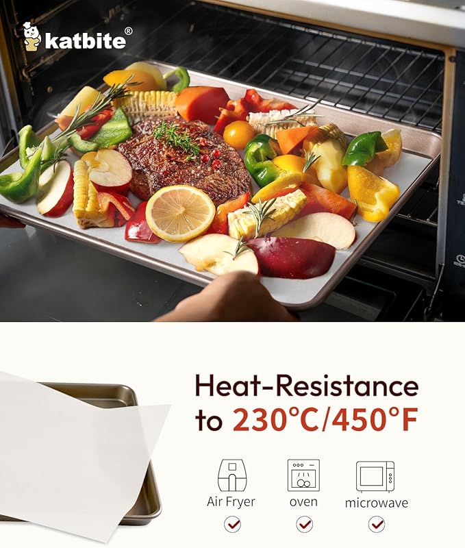 Katbite Parchment Paper, Heavy Duty 12x16 inches Baking Paper, 300 Sheets Oil-proof and Non-stick Parchment Paper Sheets Perfect for Air Fryer, Grilling,Cooking and Wrapping [Advanced Series]