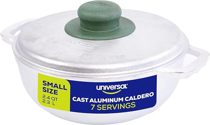 Universal (Small Size) Caldero 7 Cups - 2.4 QT / 2.3 L, Stainless Aluminum Pot, Even Heat Distribution and Fast Cooking Dutch Oven Pot, Ergonomic Handles, Ideal for Rice, French Fries, and More