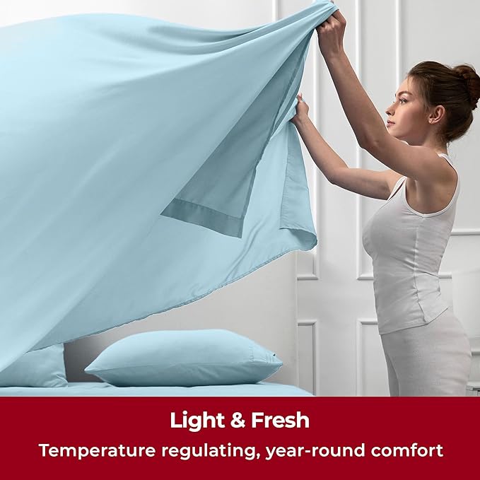 Mellanni Twin XL Sheets Set - 3 PC Iconic Collection Bedding - Hotel Luxury, Extra Soft, Cooling Bed Sheets - Wrinkle, Fade, Stain Resistant (Twin Extra Long, Aqua)