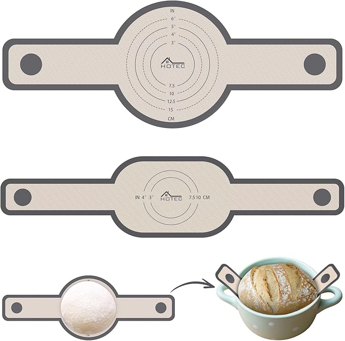 HOTEC Silicone Bread Sling for Dutch Oven - 2 Pack Non-Stick Baking Mat with Long Handle Easy to Transfer Sourdough Bread, Reusable Heat Resistant to 500°F/260°C Dutch Oven Liners Baking Supplies