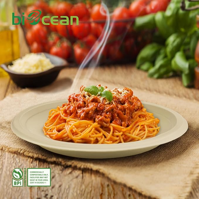 10 Inch Compostable Plates 125 Pack Heavy Duty Compostable Paper Plate, Natural Sugarcane Bagasse Disposable Plates, Brown Biodegradable Plates for Dinner, Party, and Weddings (Round)