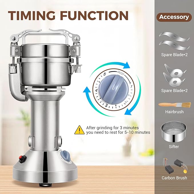 Grain Mill 150g Commercial Spice Grinder Electric 650W Stainless Steel Pulverizer Dry Grinder for Grinding Wheat, Oats, Corn, Pepper, and Coffee Beans – Grinders for Kitchen.