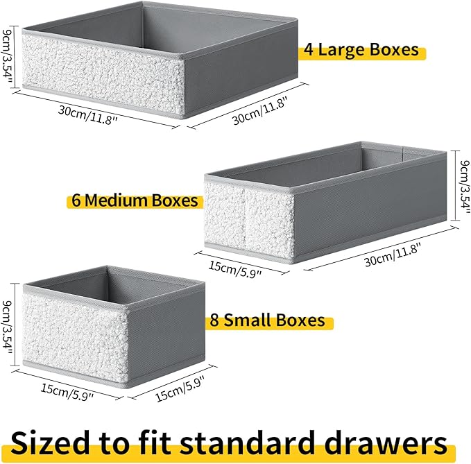 Drawer Organizer Clothes - 18 Pack Dresser Organizer for Nursery, Foldable Sock Underwear Organizer, Baby Drawer Organizer, Small Fabric Storage Bins for Dresser Drawer, Grey