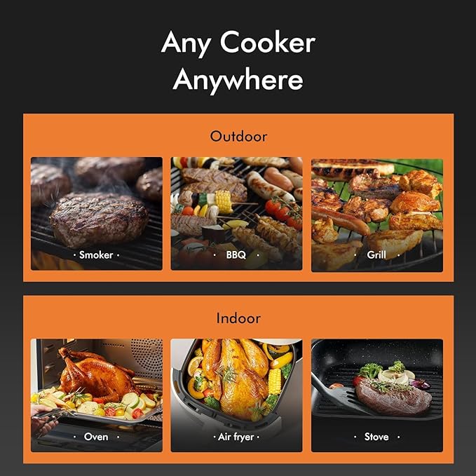 Smart Wireless Meat Thermometer with Thinnest Probe, Bluetooth Food Thermometer, Remote Tracking and Real-Time Readings from Apps, for iOS and Android, for BBQ, Grill, Smoker