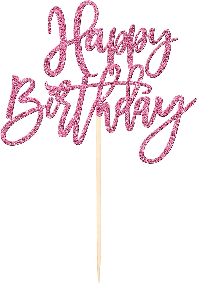 ZHUOWEISM 1 PCS Happy Birthday Cake Topper Glitter Happy Birthday Cake Pick for Celebrating Happy Birthday Anniversary Theme Party Cake Decorations Supplies Pink