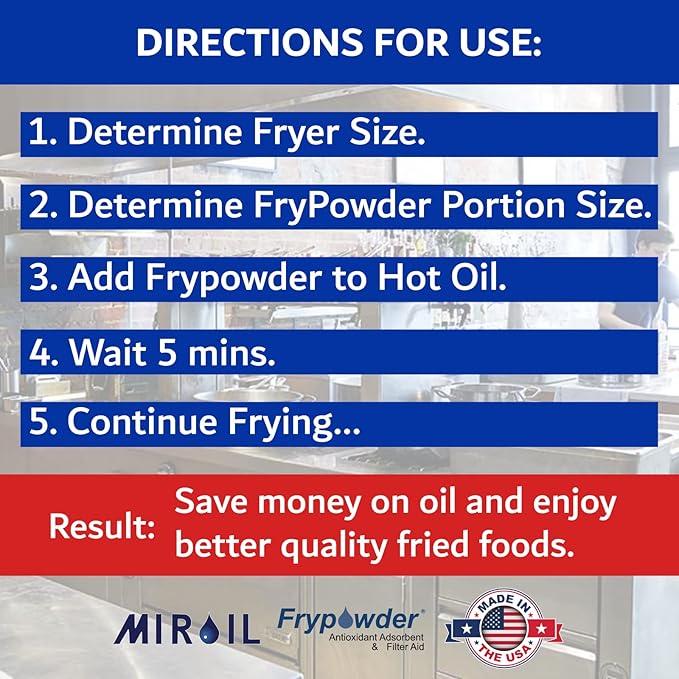 MirOil P100 Fry Powder Oil Stabilizer and Filter Aid, 90 x Size C Portion Pack(160ML Each) Fry Powder, Food Centers Cook Hotter, Deep Fryer Cooking Oil Saver Helps Save Grease & Remove Carbon Deposits