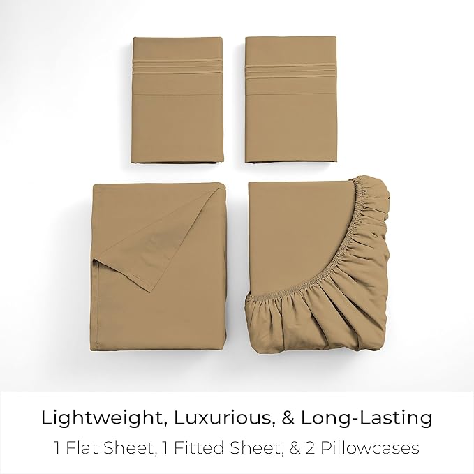 Mellanni King Sheets Set - 4 PC Iconic Collection Bedding - Hotel Luxury, Extra Soft, Cooling Bed Sheets - Wrinkle, Fade, Stain Resistant (King, Gold)