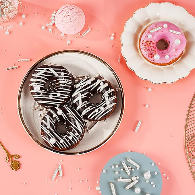 Kasvan White Mix Sugar Sprinkles - Edible Candy Pearls with 4-Claw Sprinkle Pen,118g/4.16 Oz, Gift Box Pack, Baking Cake Decorations, Ice Cream Toppings and Cookie Decorating, Wedding Party Chirstmas Supplies