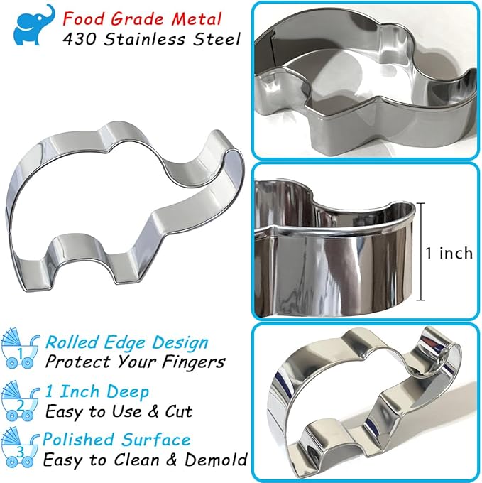 Baby Shower Cookie Cutters 8Pcs, Cute Shapes Baby Carriage Onesies Bottle Bib Clothes Elephant Bear Fondant Cutter, Sturdy Metal Biscuit Cutter Cookie Mold for Baby Shower Baking & Gift