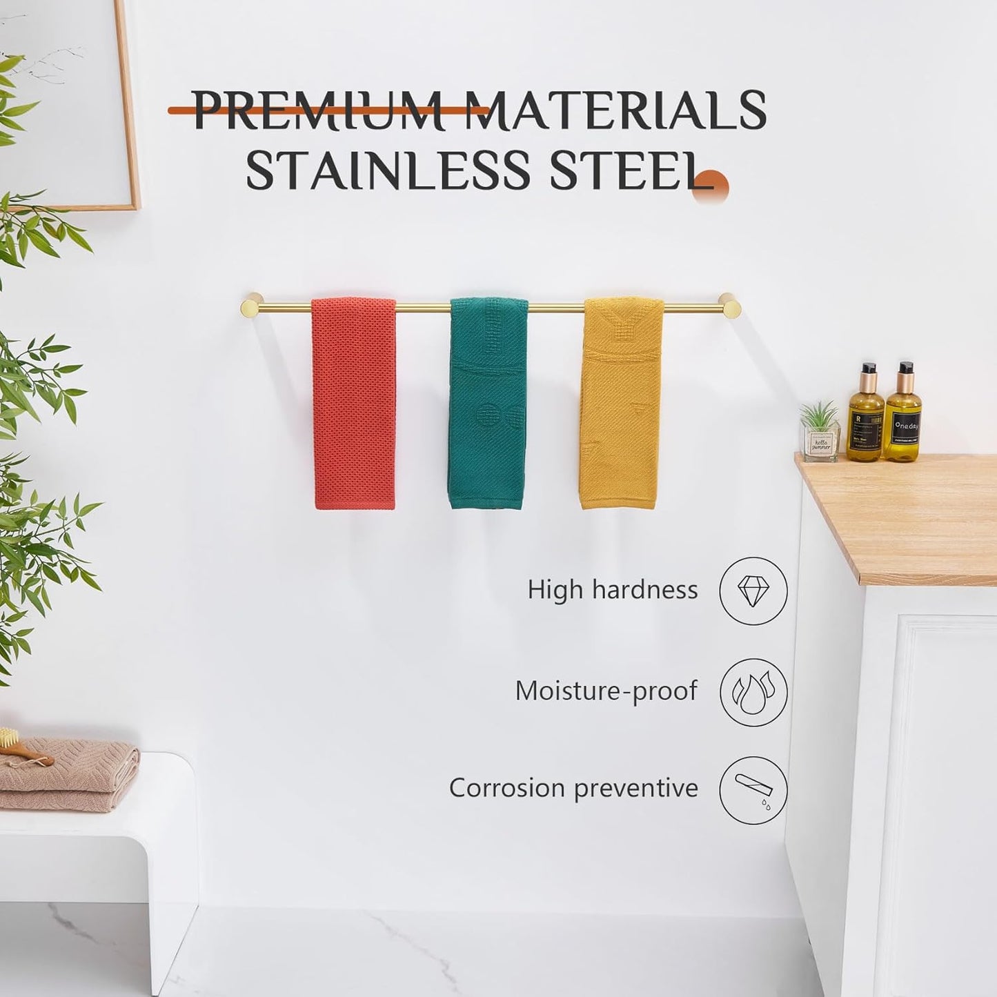 KOKOSIRI Towel Holder Gold for Bathroom Hanger 36-Inch Towel Bar Wall Mounted Bathroom Hardware Lavatory Accessories Stainless Steel, B4007BG-L36