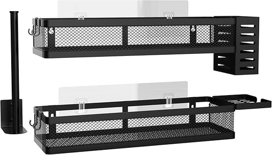 PUSDON Metal Wall Hanging Basket 2 Packs DIY Suitable for Multiple Scenes - Large Black Netting Set