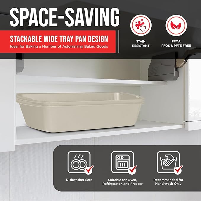 Nonstick Loaf Pan Set Pack of 2, 10.2" & 11" Large Baking Bread Pan, Oven Safe Up to 450°F, PFOA, PFOS, PTFE Free, Space Saving Stackable Design, Stain Resistant, Dishwasher Friendly, White Marble