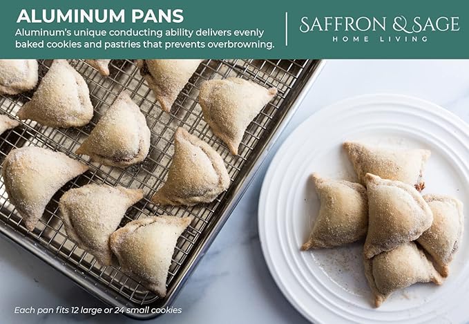 Commercial Quality Cookie Sheet and Rack - Aluminum Half Sheet Baking Pan and Stainless Steel Cooling Rack Set 13x18 Rust & Warp Resistant, Heavy Duty