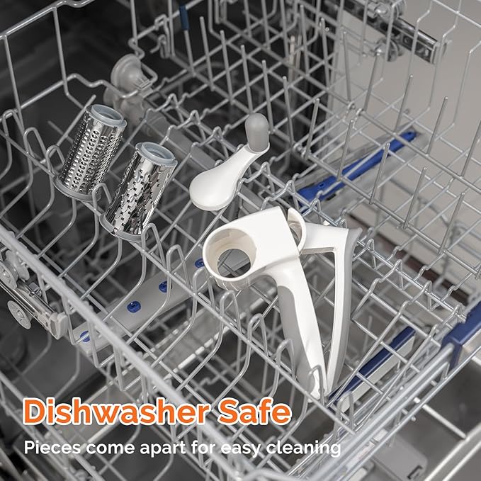 Patented Rotary Parmesan Cheese Grater, Hand Crank Cheese Shredder with Fine & Coarse Drums, Restaurant Quality, White, Stainless Steel & ABS, Dishwasher Safe