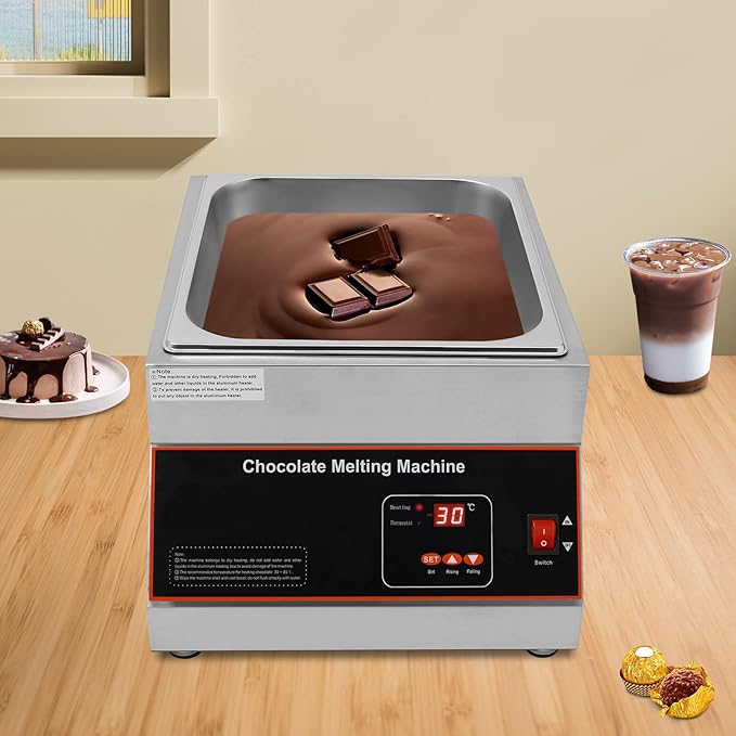 Professional Commercial Chocolate Tempering Machine 26.46 Lbs Single Tank Chocolate Melting Pot with Digital Temp Control 32~203°F, 110V 500W Electric Stainless Steel Chocolate Melter Food Warmer