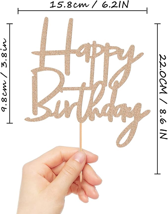 Happy Birthday Cake Topper - Glitter Rose Gold Birthday Cake Top Decorations (Rose Gold)