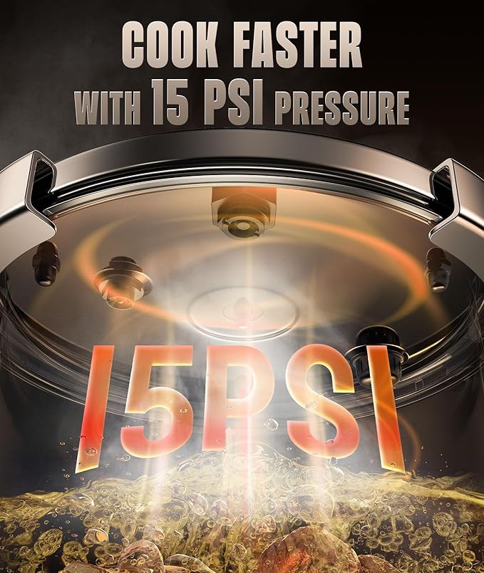 18/8 Stainless Steel Pressure Cooker 10 QT, [Save 70% Cooking Time] Olla De Presion with Food-Grade Body [One Hand Operation] Rotating Lock/Unlocking Lid System, Steam Rack Included