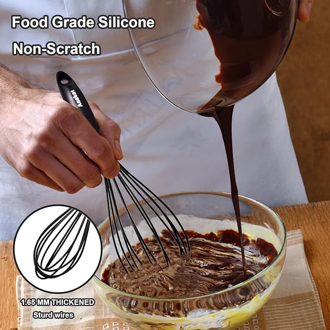 Anaeat Silicone Balloon Whisk, Perfect for Non-Stick Cookware, Milk and Egg Beater Blender, Heat Resistant Kitchen Whisks for Whisking, Cooking, Baking, Beating, Frothing & Stirring (Black)