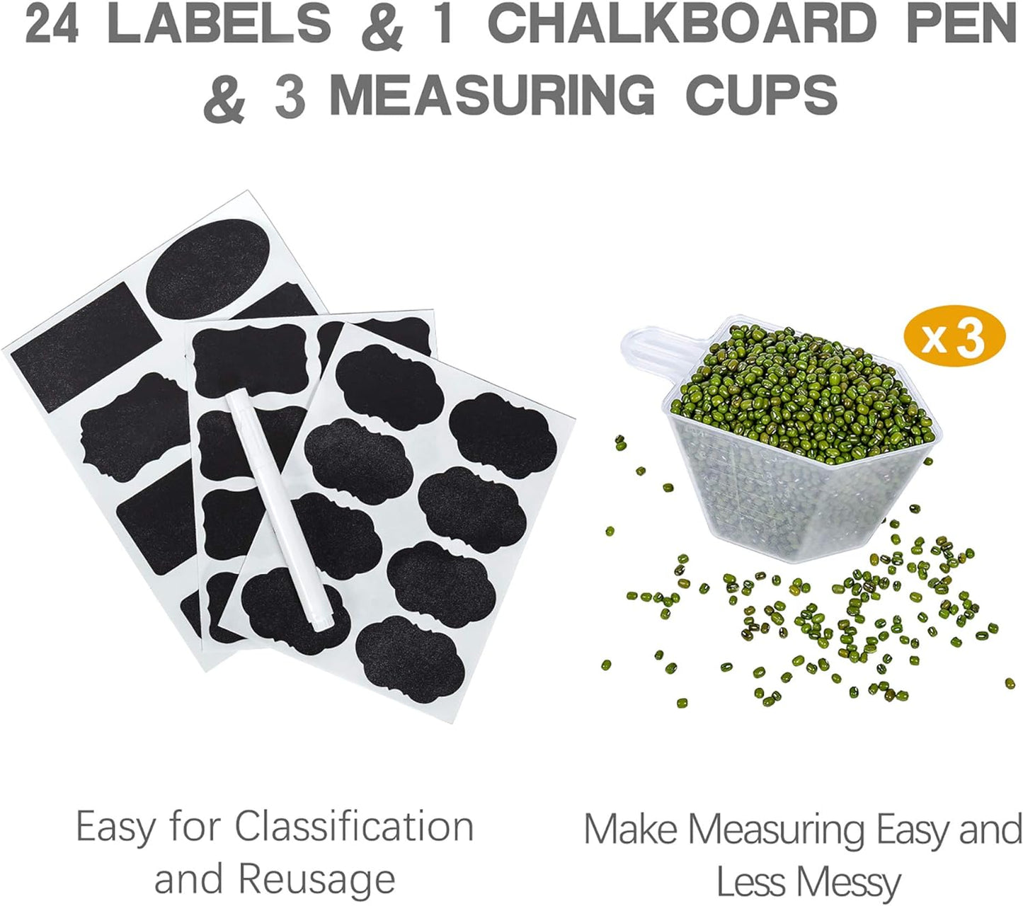 Large Food Storage Containers with Lids Airtight 5.2L /176Oz, for Flour, Sugar, Baking Supply, 3PCS BPA Free Plastic Canisters for Kitchen Pantry Organization