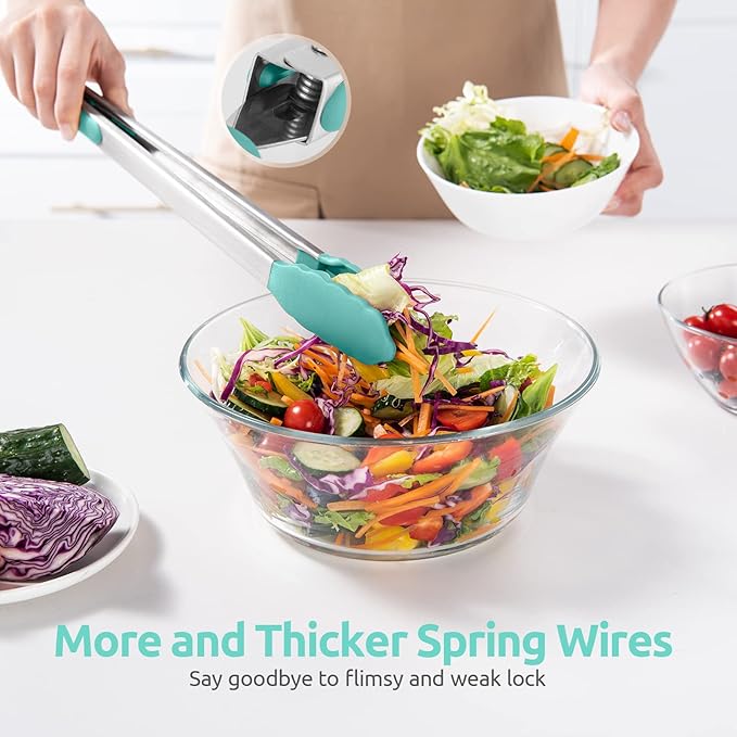 600ºF Heat Resistant Kitchen Tongs: U-Taste 16 in Extra Long Large Silicone Cooking Tong with Sturdy Non Stick Rubber Tips & Non Slip Silicon Coated 18/8 Stainless Steel Handle for Grill BBQ(Aqua Sky)