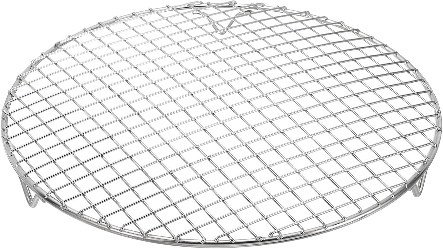 uxcell Round Cooking Rack with Legs, Dia 10.4 Inch 304 Stainless Steel Barbecue Grill for Cooking Baking Barbecue Air Fryer Racks, Silver