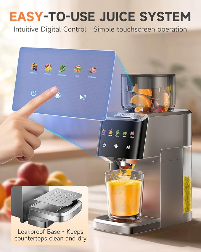 VCK Cold Press Juicer - Large 5.12" Feed Chute, Easy to Clean, Slow Masticating for Nutrient Retention, Quiet 250W Motor, High Juice Yield, Leakproof - Fruits, Vegetables & Leafy Greens