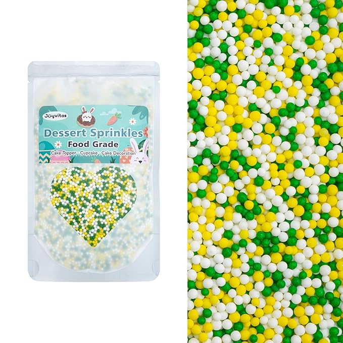 Green Nonpareils Sprinkles for Cake Decorating, Edible Yellow Green And White Candy, Fun Spring Baking Sugar, Perfect for Cake Decorations, Cupcake Topper, Ice Cream, 150g/5.29oz