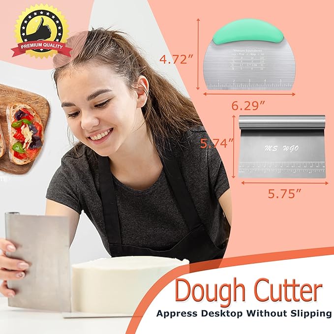 Dough Scraper Cutter Pastry Pizza Cutter Stainless Steel Tool with Scale Ruler, Kitchen Tool for Baking Cookie Dough Vegetable Bread