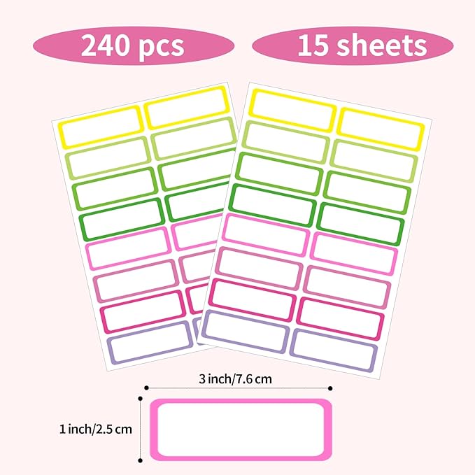 STARLIBOO Removable Labels, Removable Colored Labels Stickers,1x3 Inch Rectangular Stickers, Water/Oil/Tear Resistant for Food Containers/Classroom/Storage (8 Colors, 240 Labels)