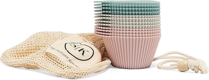 The Silicone Kitchen Reusable Silicone Baking Cups Silicone Muffin Liners for Cupcakes, BPA Free, 12 Pack, Regular, Pink Gray Blue