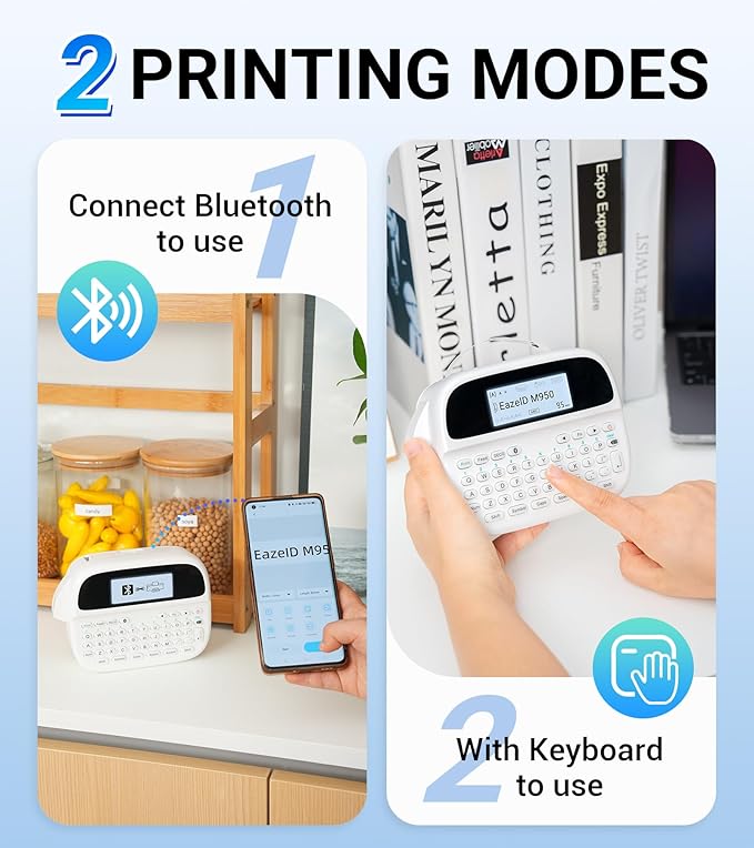 Label Maker Machine with-Tape Waterproof, Keyboard Label Maker Rechargeable, Bluetooth Labeler Portable with Backlit Screen for Home Office School Kids Use, M950