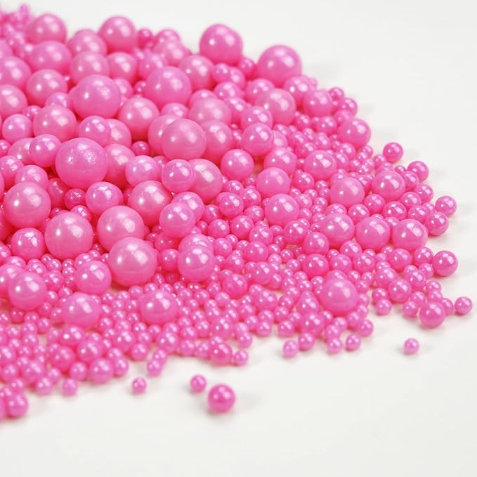 Dazzjoy Edible Hot Pink Pearl Sprinkles, Edible Sugar Candy, 130g/4.58oz, Pink Ball Pearls for Cake Decorating, Cupcake Toppers