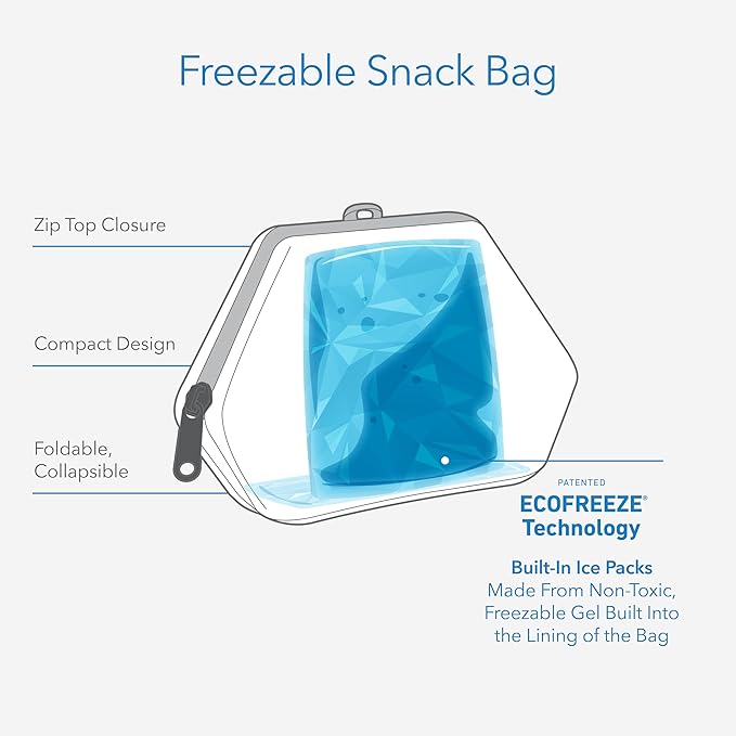 PackIt Freezable Snack Bag, Black, Built with EcoFreeze Technology, Foldable, Reusable, Zip Closure Locks in Cool Dry Air, Great for All Ages, and Fresh Snacks On the Go