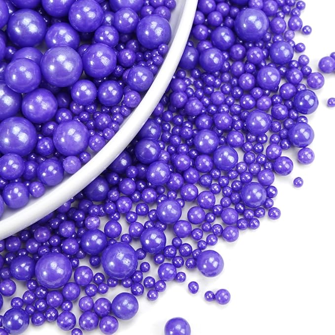 Dazzjoy Edible Pearl Purple Sugar Sprinkles, 130g/4.58oz, Purple Ball Pearls Sprinkles for Cake Decorating, Cupcake Toppers, Edible Cake Decoration