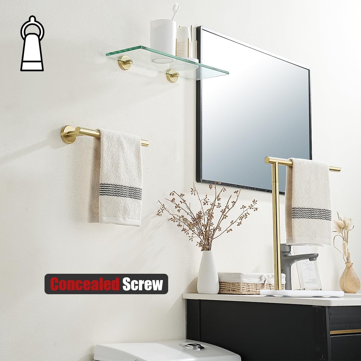 JQK Hand Towel Bar Gold, 10 Inch Thicken 0.8mm 304 Stainless Steel Bathroom Hand Towel Holder, 9 Inch Useable Length Wall Mount, Brushed Gold, THH110L9-BG