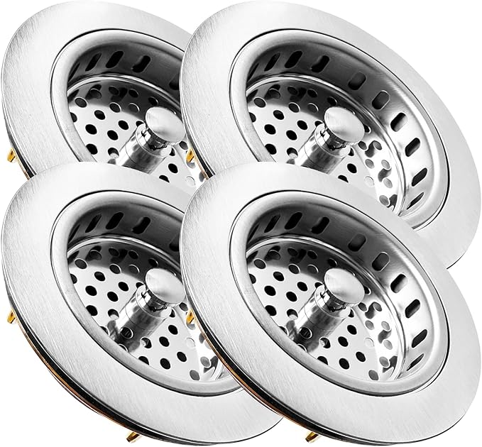 Metal World BS10101BN-4P Post Style Sink Strainer, 3-1/2" Metal Kitchen Strainer, Cast Brass Body Basket Strainer, Strainer with Stainless Steel Basket, Brushed Nickel Finish 4 Pack