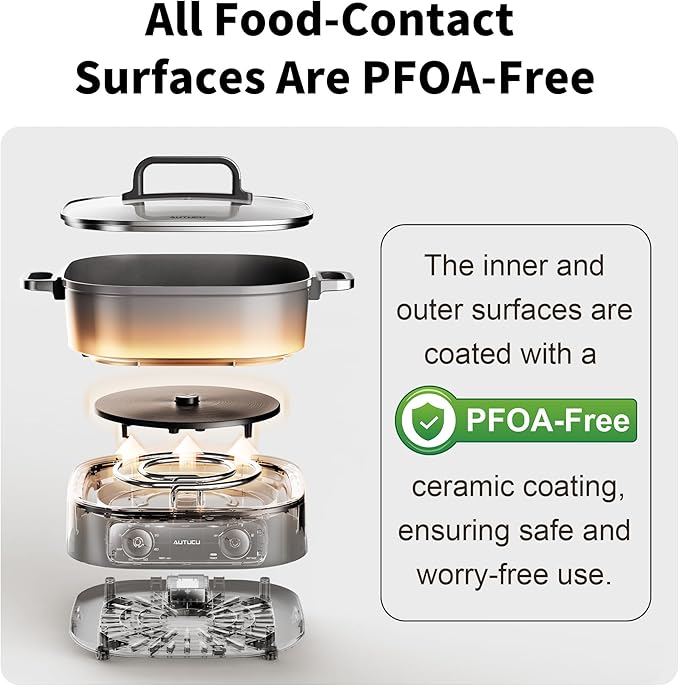 6-Quart Electric Skillet Hot Pot | Non-Stick PFOA-Free Ceramic-Coated Pot, 1600W, Timer & 3 Power Settings for Family Meals