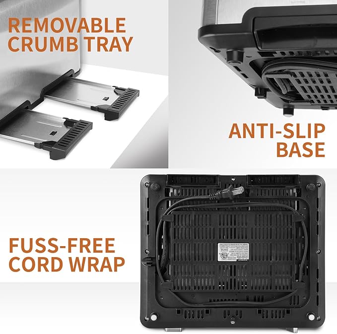 Aigostar Toaster 4 Slice 1.6" Wide Slot Stainless Steel Toasters with Bagel, Reheat, Cancel, Defrost Function, 6 Shade Settings, Removable Crumb Tray, 1550W, Best Rated Prime 4 Slice Toasters