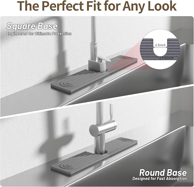 Faucet Mat for Kitchen Sink, Diatomite Stone Drying Sink Protectors, Bathroom Faucet Splash Guard, Quick Dry Water Absorbing, Non-Slip Stone Tray for Kitchen Counter, Grey, 15.7" x 3.9"