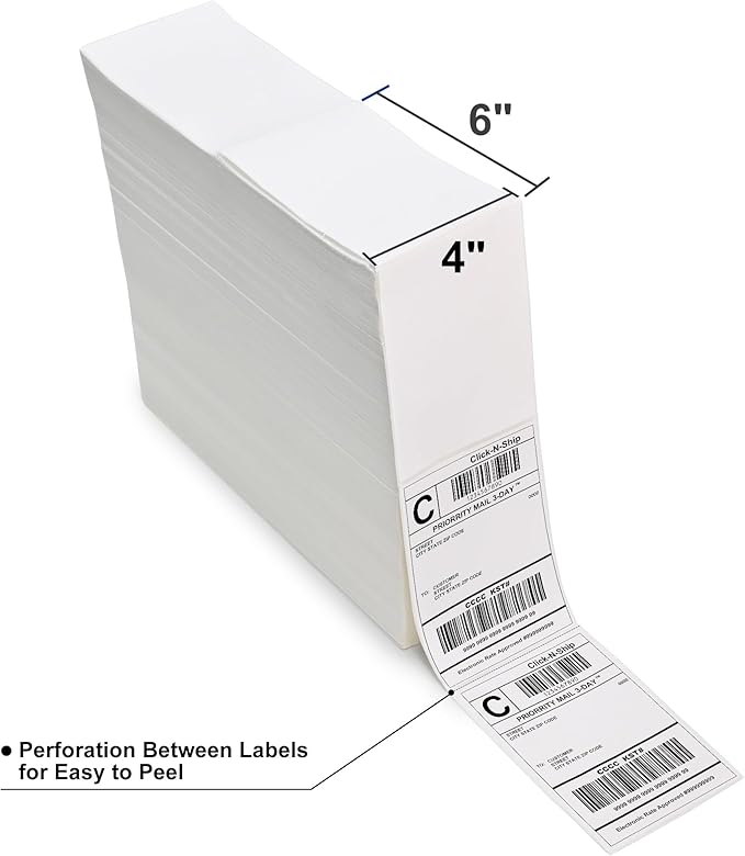 L LIKED 5000 Fanfold 4 x 6 Thermal Labels, with Perforated Line Shipping Labels, Compatible with Zebra & Rollo Printer, White, Commercial Grade