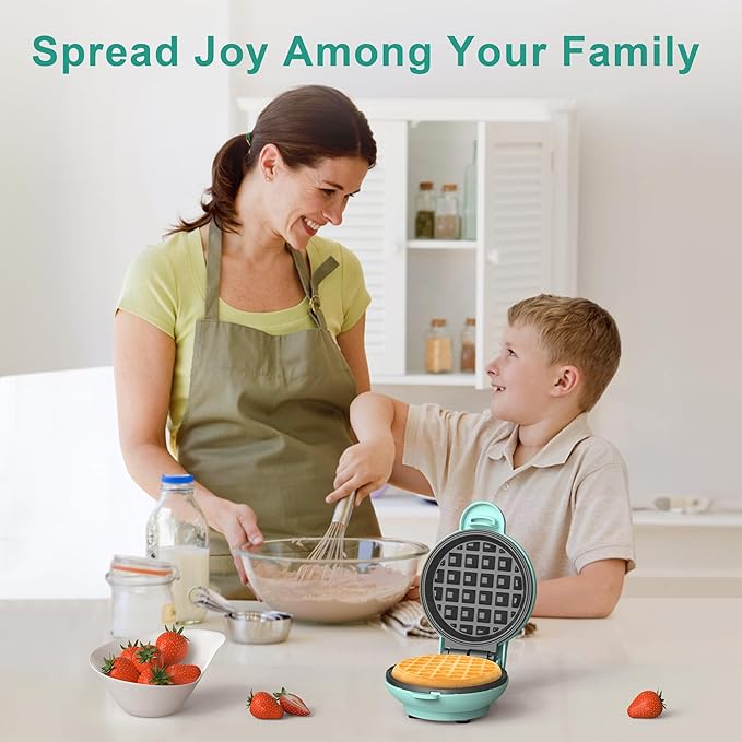CROWNFUL Mini Waffle Maker, 4" Chaffle Maker with Compact Design, Easy to Clean, Non-Stick Surface, Recipe Guide Included, Perfect for Breakfast, Dessert, Sandwich, or Other Snacks