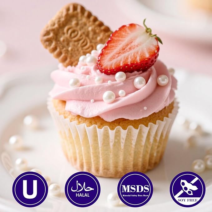 Dazzjoy Edible White Pearl Sugar Sprinkles, White Pearls for Cake Decorating, 130g/4.58oz, Candy Baking Cake Decorations, Cupcake Toppers & Cookie Decoration, Wedding Party Valentines Easter Supplies