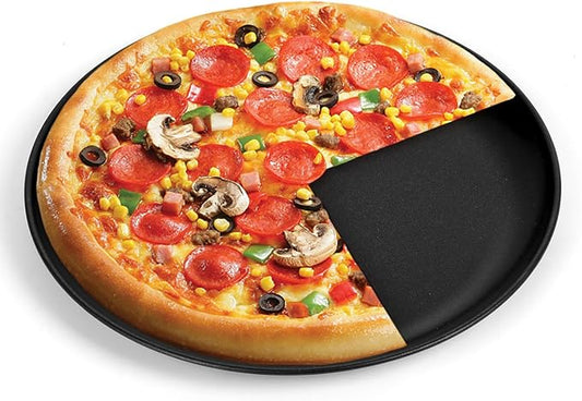 P&P CHEF Pizza Pan Bakeware for Home Kitchen, Stainless Steel Pizza Tray for Baking Pizza, Healthy & Reusable & Easy Clean, Oven & Freezer Safe, 12 Inch & Black