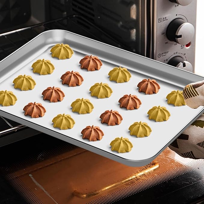 Wildone Baking Sheet Set of 2 - Stainless Steel Cookie Sheet Baking Pan, Size 10 x 8 x 1 inch, Non Toxic & Heavy Duty & Mirror Finish & Rust Free & Easy Clean