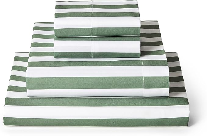 Mellanni Full Sheets Set - 4 PC Iconic Collection Bedding - Hotel Luxury, Extra Soft, Cooling Bed Sheets - Wrinkle, Fade, Stain Resistant (Full, Oxford Stripe Sage)