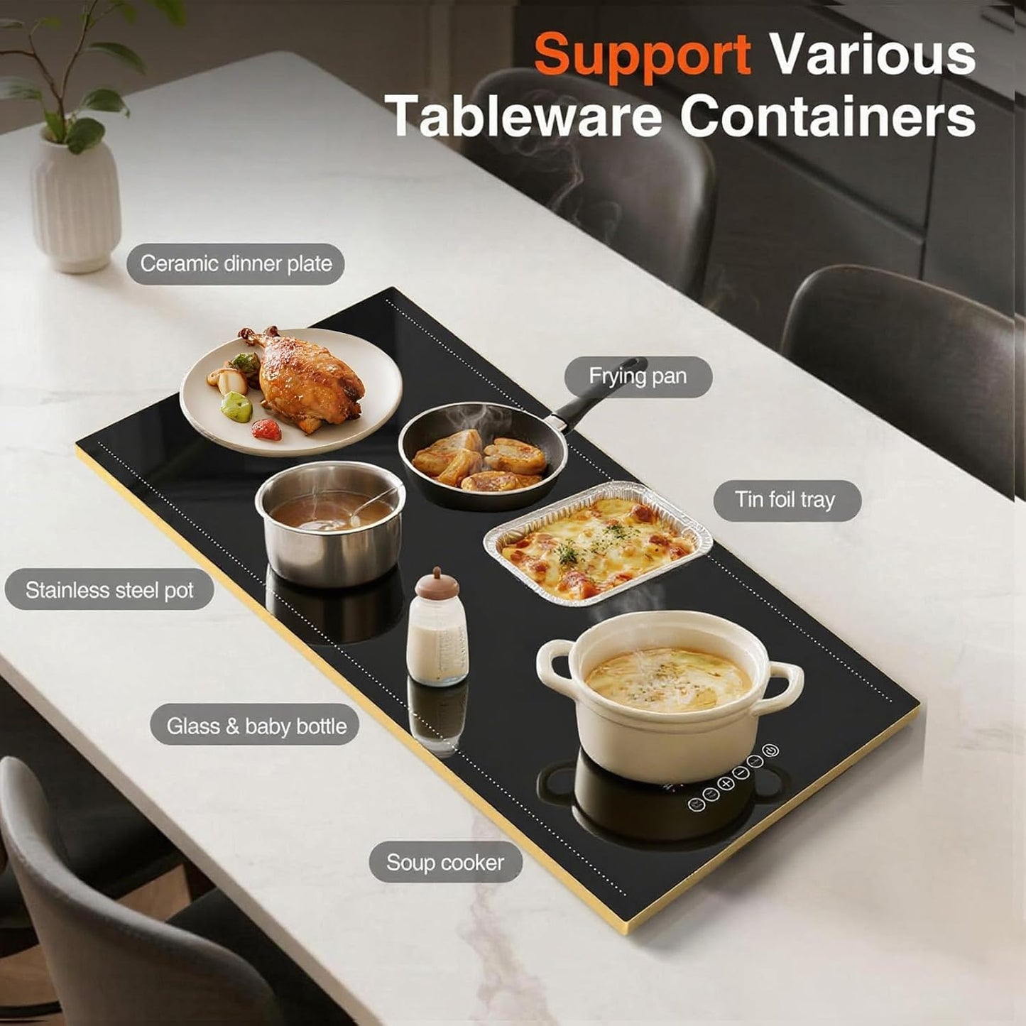 Electric Warming Tray for Buffet, Heats to 100°C in 8s, 11 Temp Settings 40–140°C, Touch Control, 24H Timer, Thermostat and Full Surface Heating, Food Warmer for Parties & Home (Extra Long 32"x18")