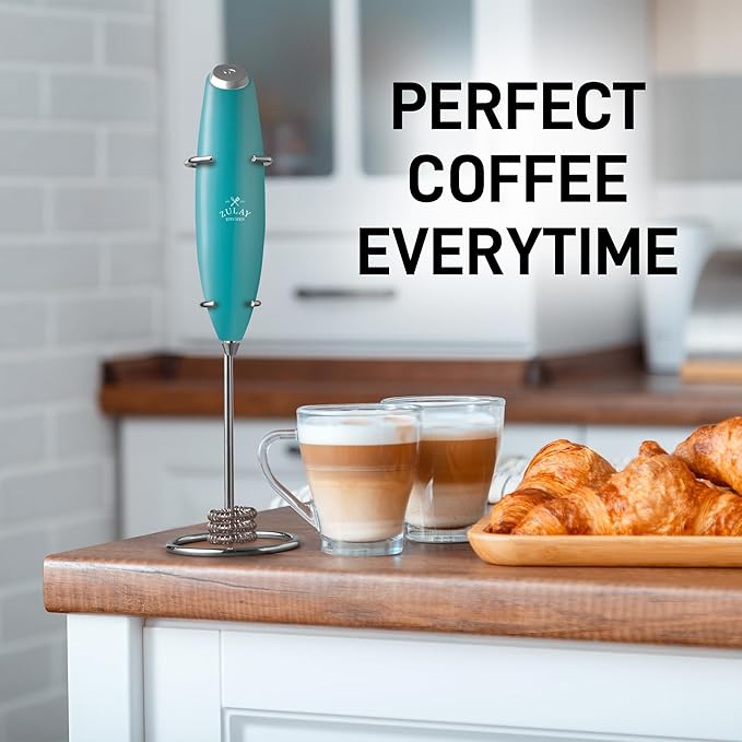 Zulay Kitchen Patented Tornado Triple Whisk Milk Frother with 4 Duracell Batteries – Handheld Foam Maker for Coffee, Lattes, Matcha & Hot Chocolate – Rich, Creamy Froth in Seconds